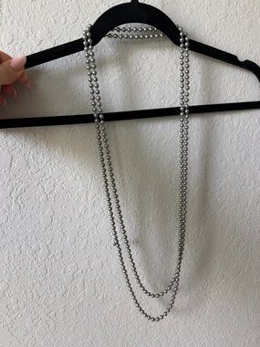 J. Crew Long Silver Beaded Layered Necklace